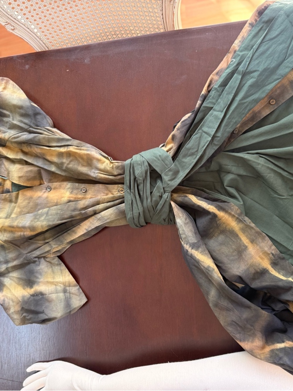 Tie-Dye Midi Shirt Dress in Olive and Brown - Picture 3 of 5
